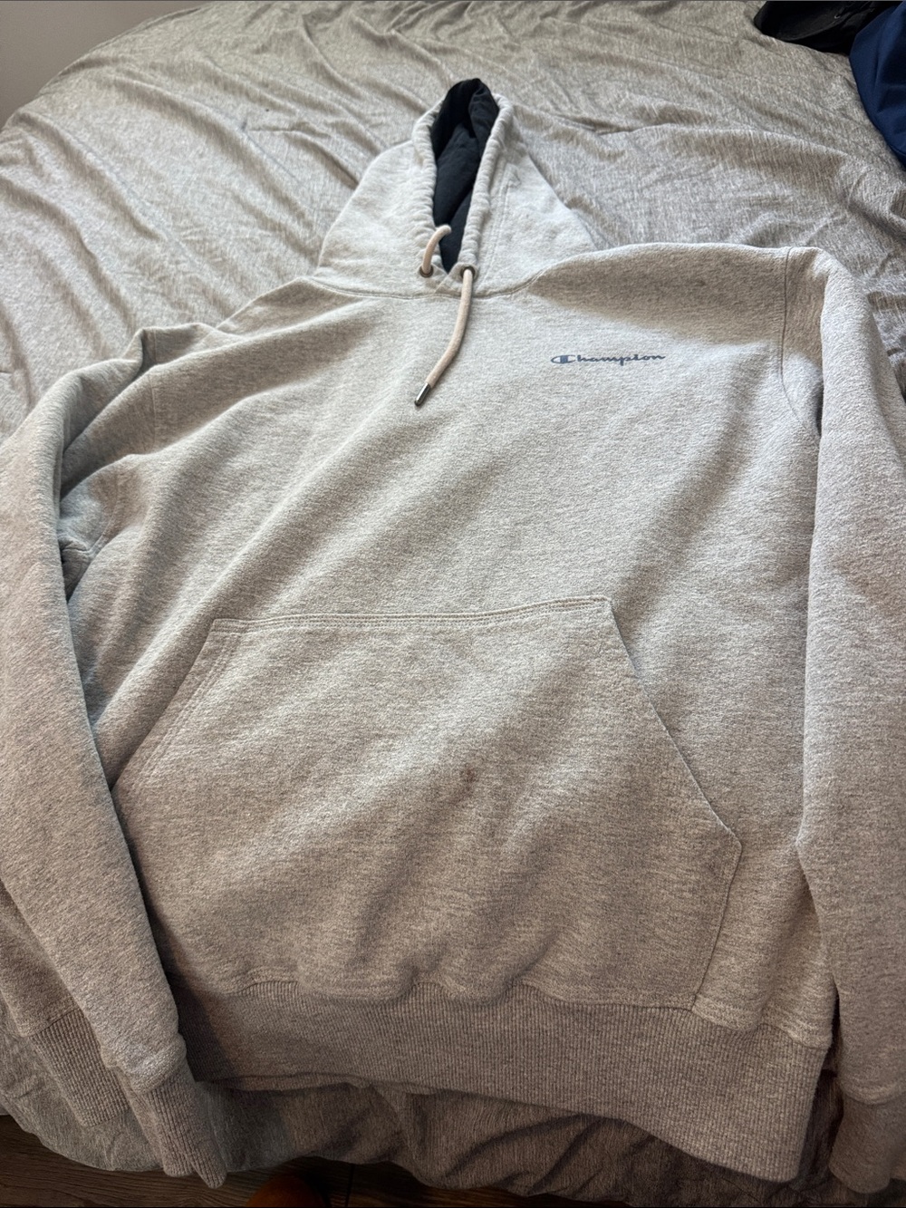 Champion Gray Pullover Hoodie with Navy Script Logo